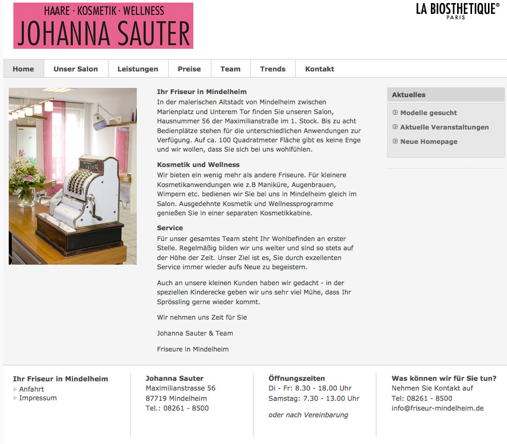 Screenshot der Website von Johanna Sauter
