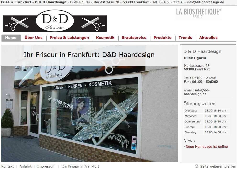 Screenshot der Website von D & D Haardesign