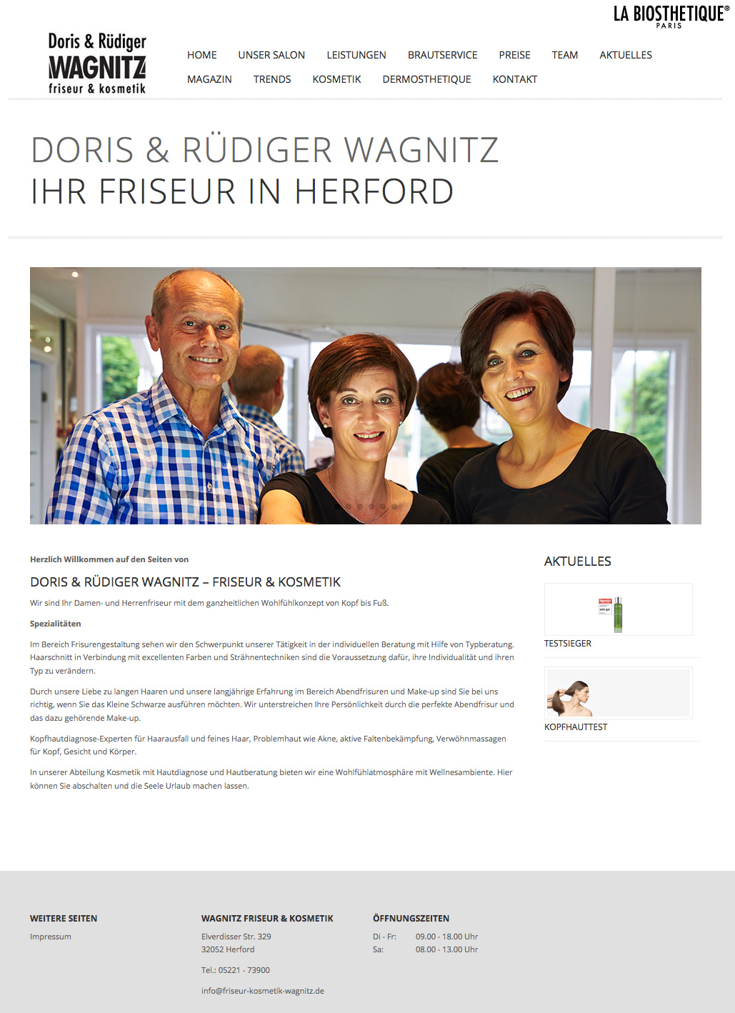 Screenshot der Website von Wagnitz Friseur & Kosmetik