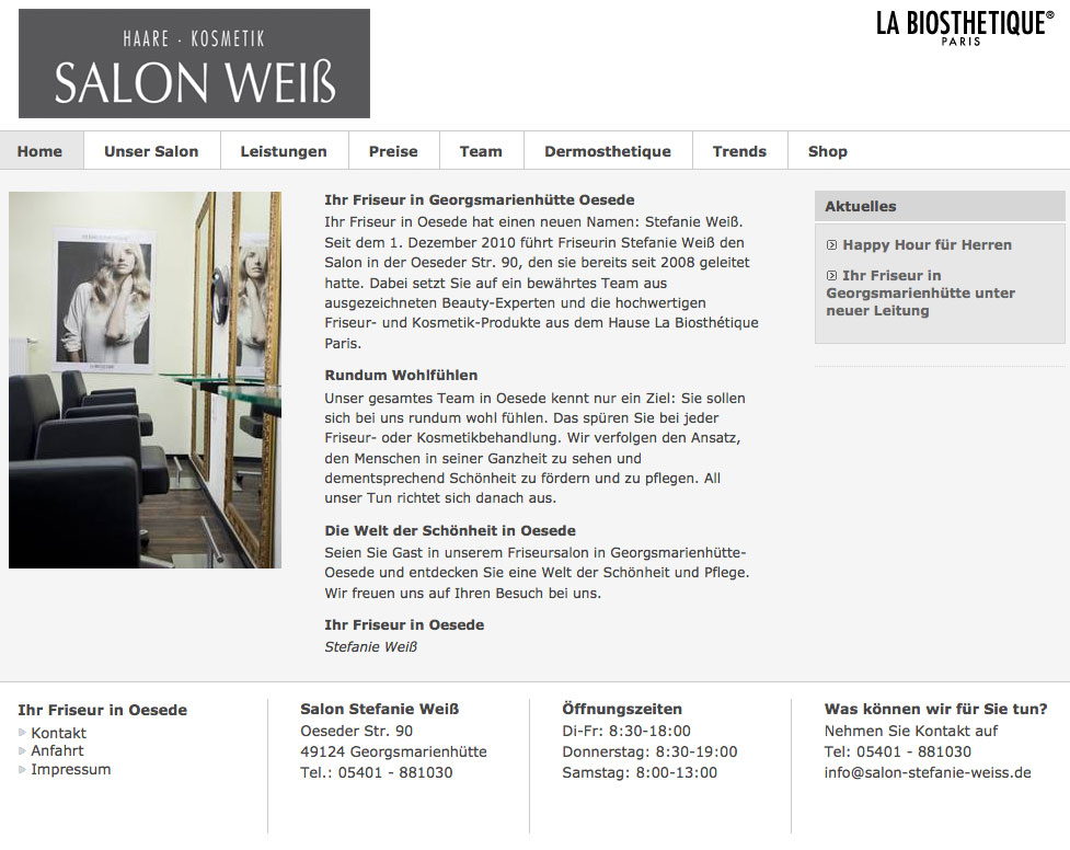 Screenshot der Website von Salon Stefanie Weiß