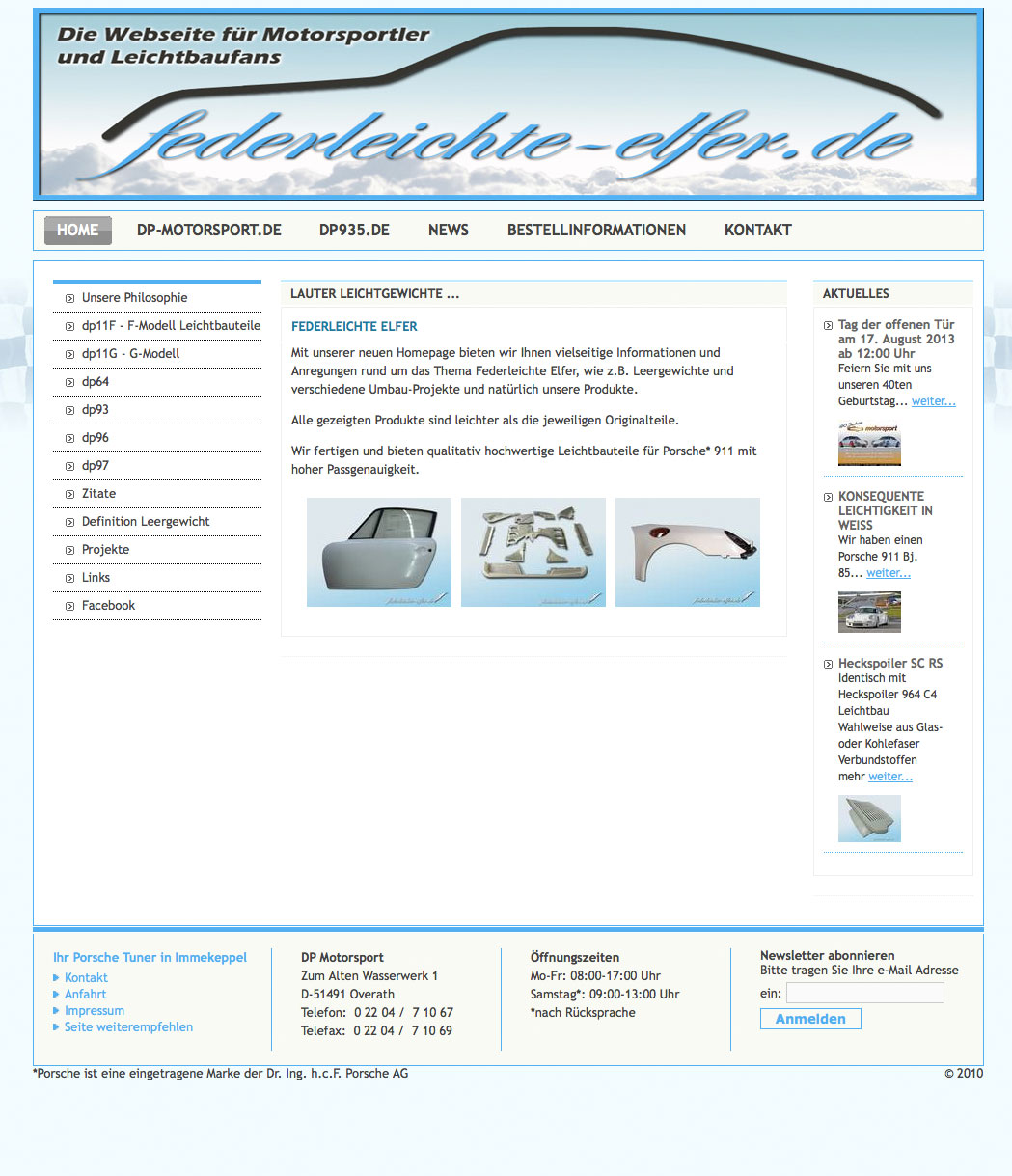 Screenshot der Website von Federleichter Elfer - Overath