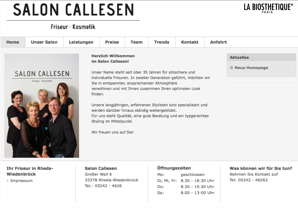 Screenshot der Website von Salon Callesen