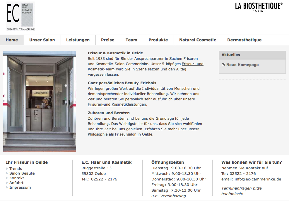Screenshot der Website von E.C. Haar und Kosmetik