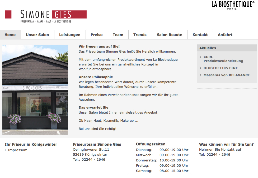 Screenshot der Website von Friseurteam Simone Gies