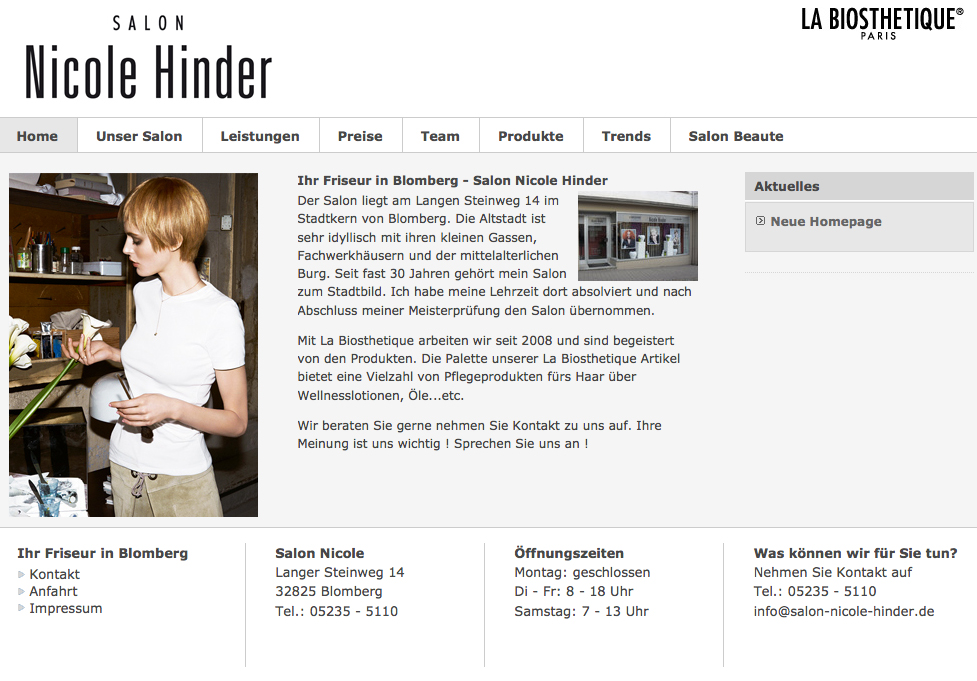 Screenshot der Website von Nicole Hinder