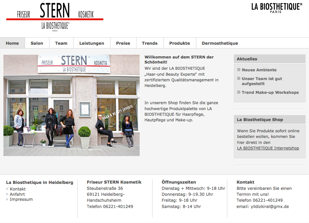 Screenshot der Website von Friseur STERN Kosmetik