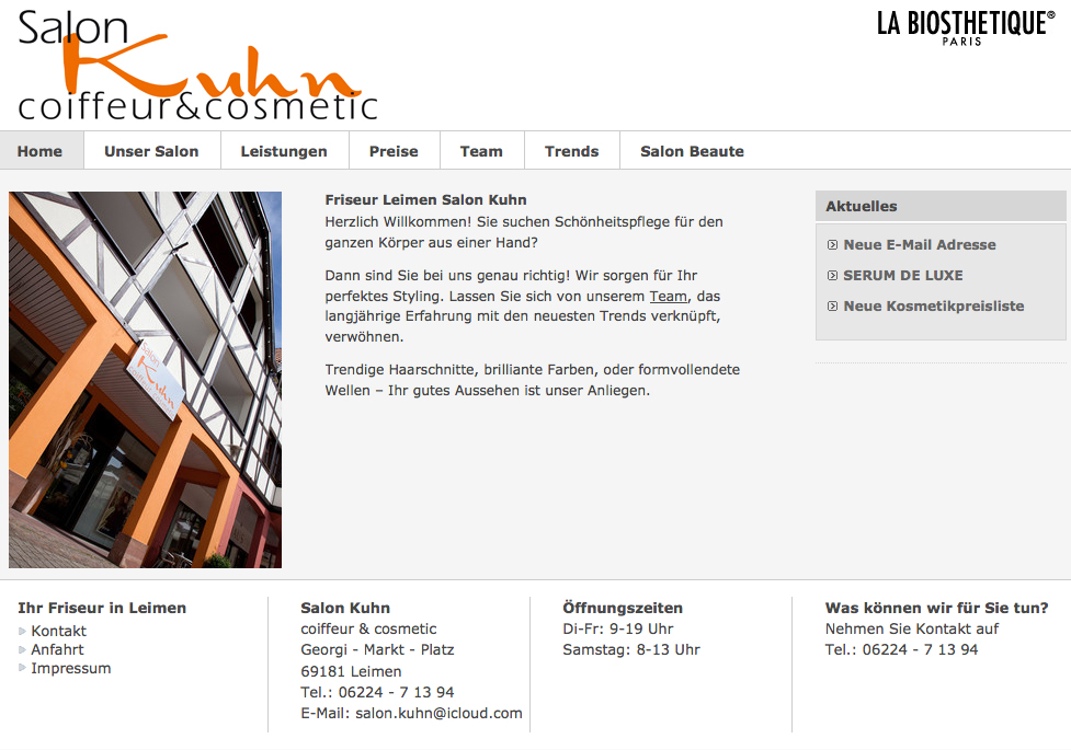 Screenshot der Website von Salon Kuhn