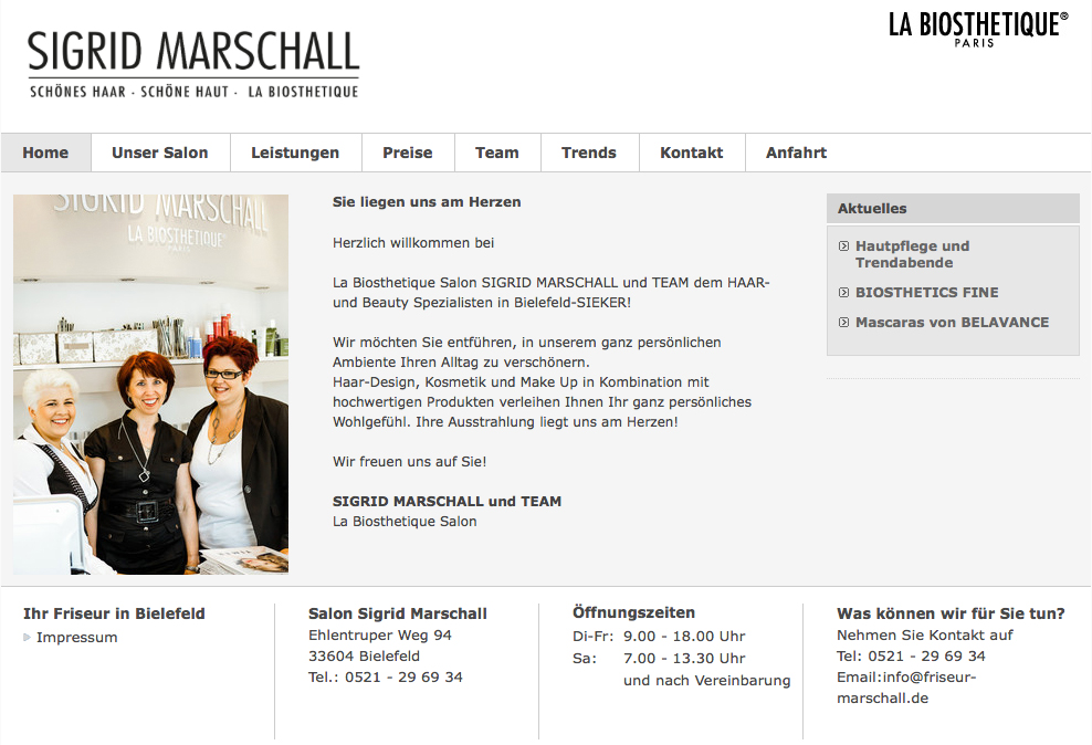 Screenshot der Website von Salon Sigrid Marschall