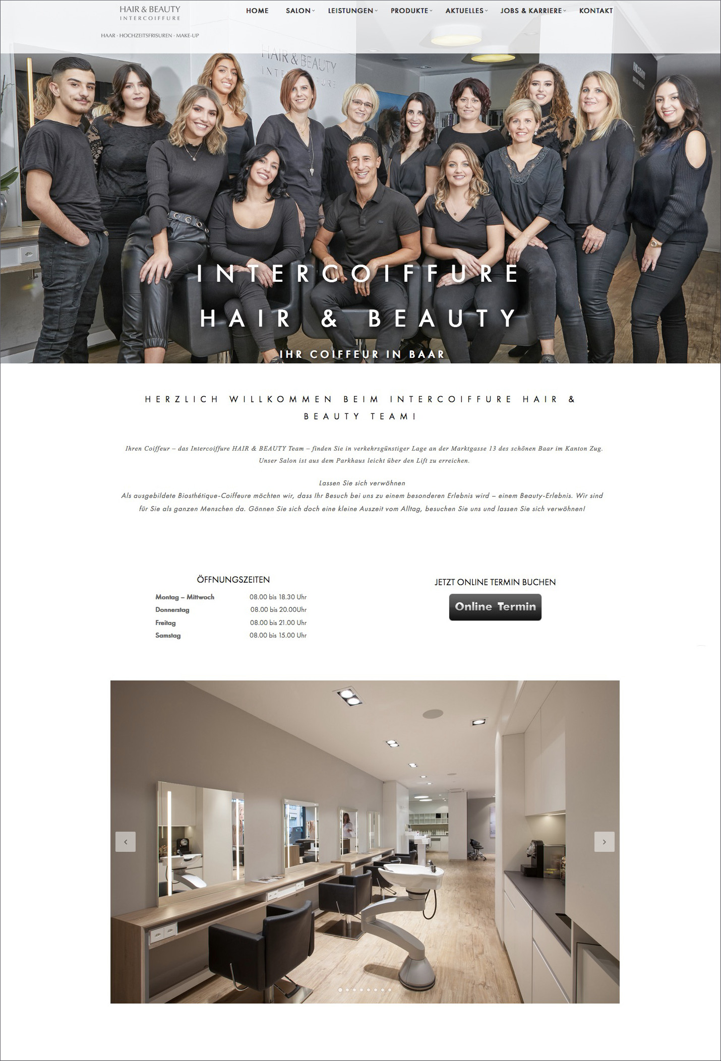 Screenshot der Website von Intercoiffure Hair & Beauty