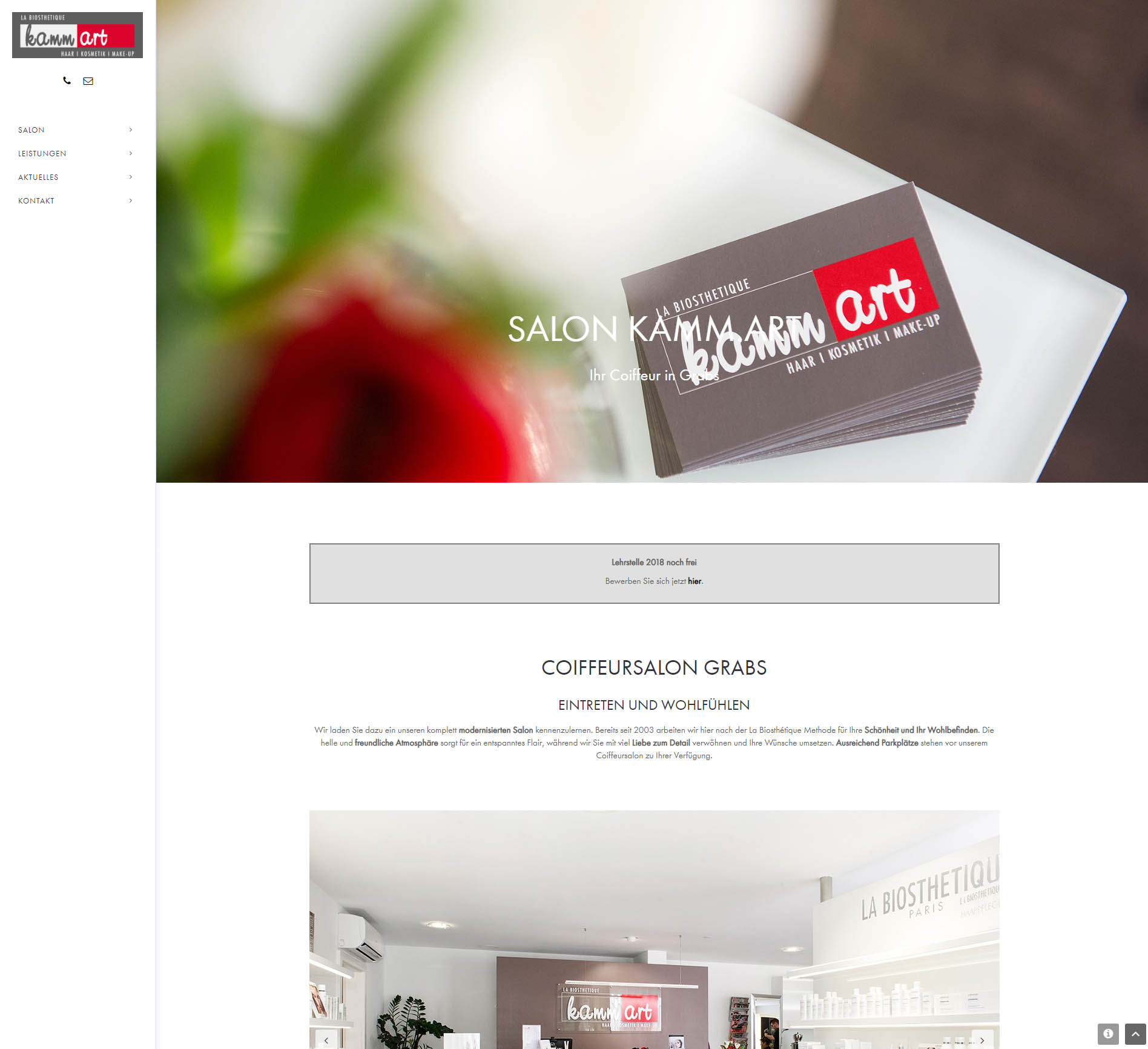 Screenshot der Website von Coiffeur Kamm.art