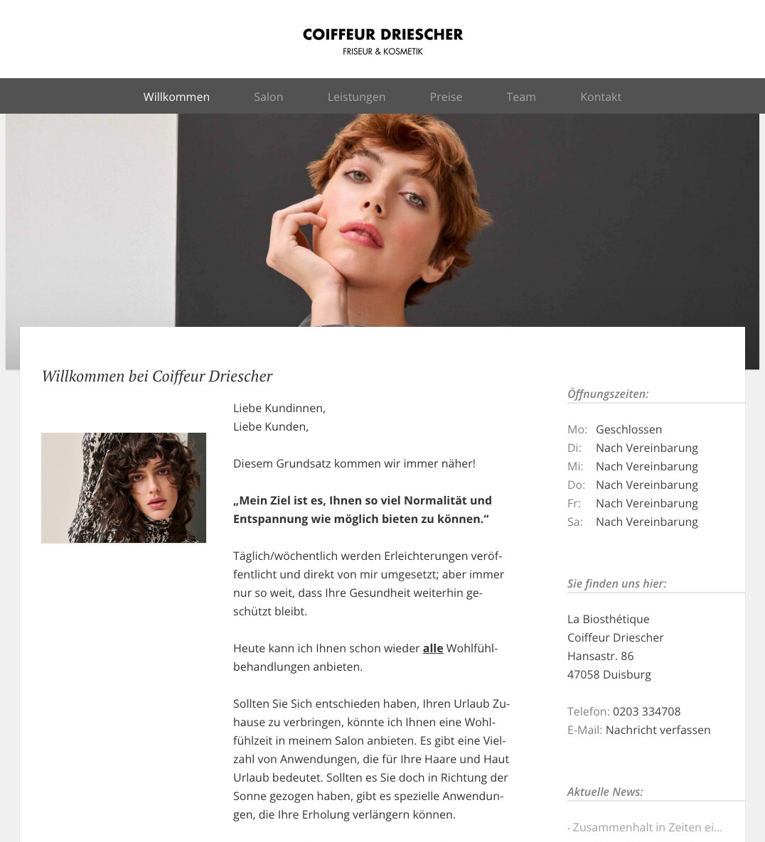 Screenshot der Website von Coiffeur Driescher