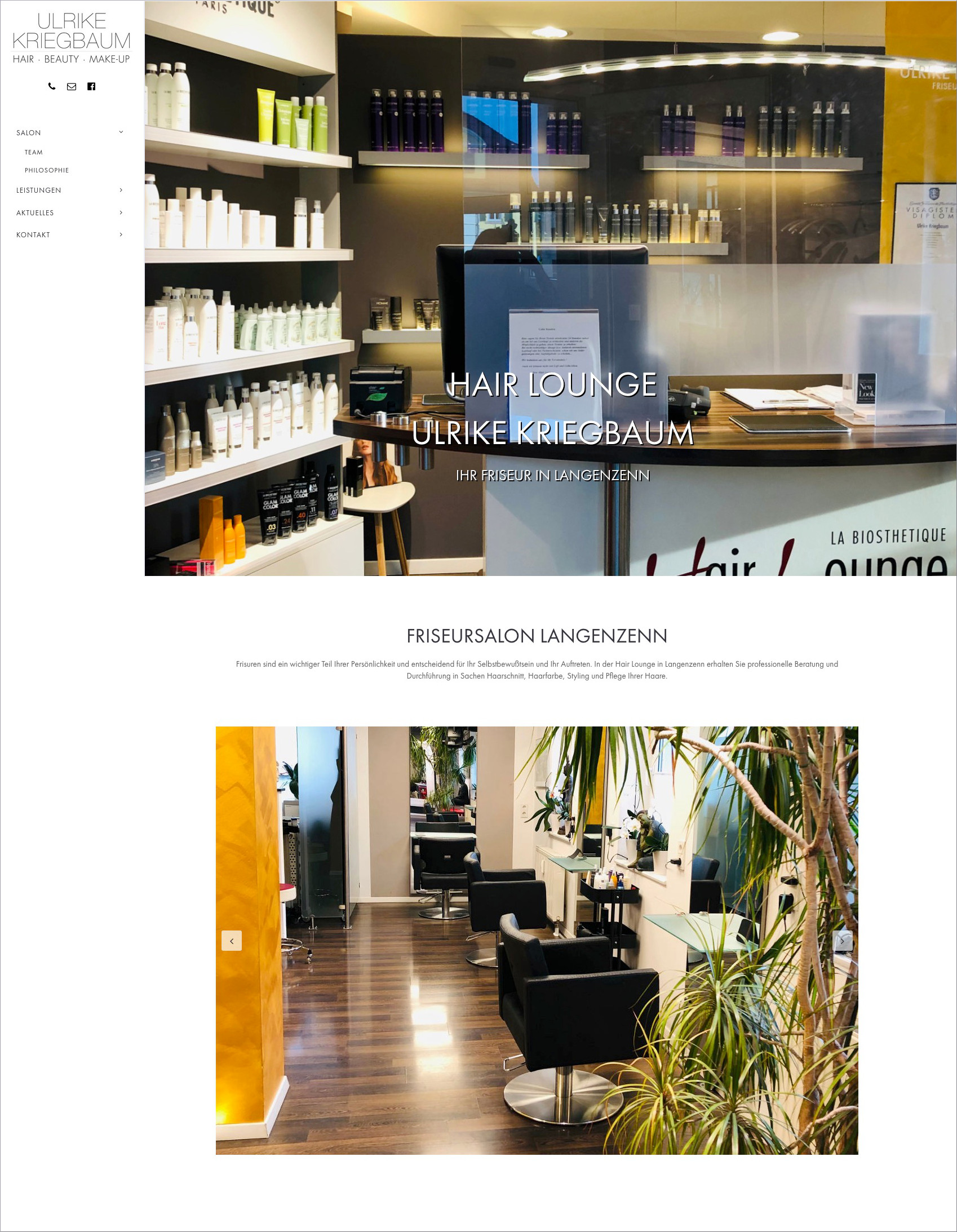 Screenshot der Website von Hair Lounge Ulrike Kriegbaum