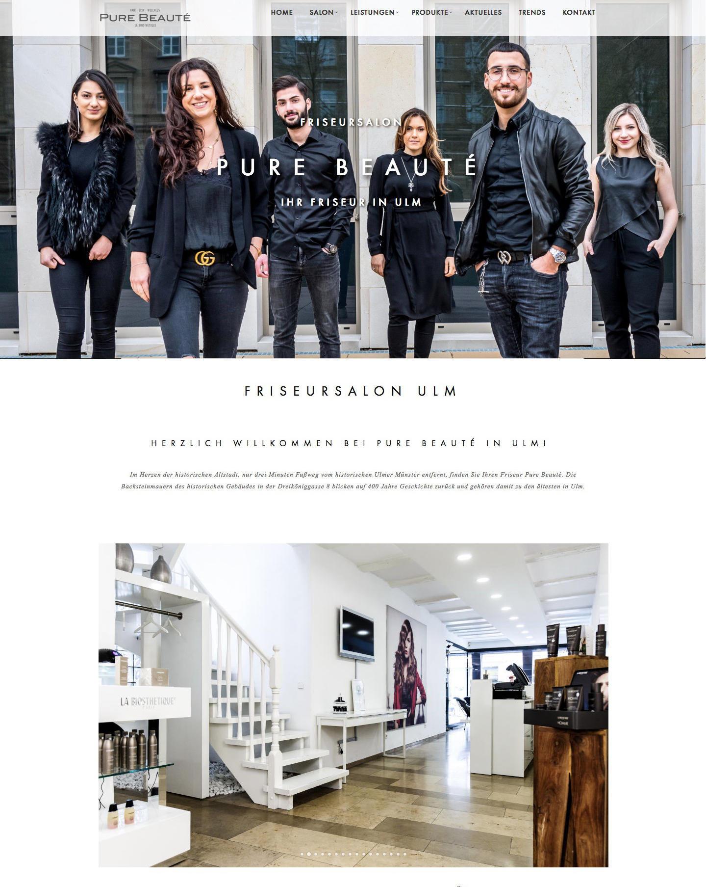 Screenshot der Website von Pure Beauté