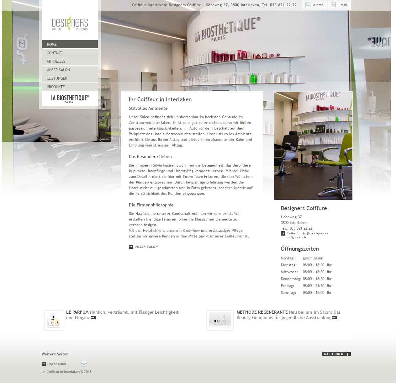 Screenshot der Website von Designers Coiffure