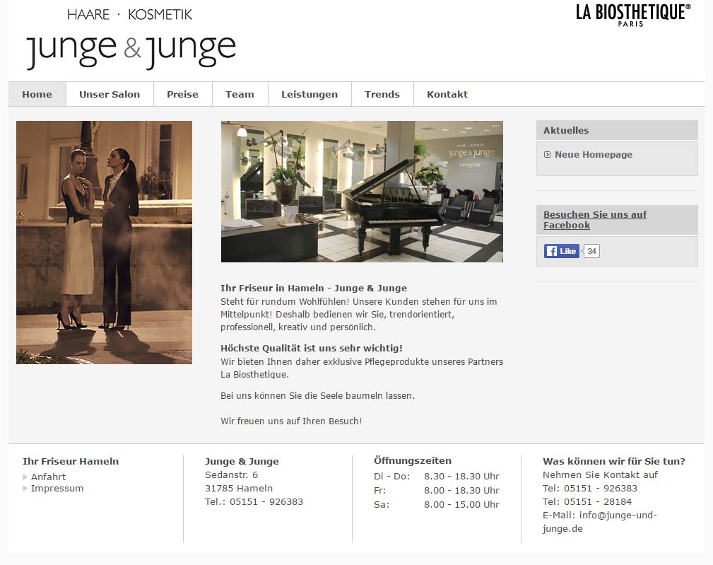 Screenshot der Website von Junge & Junge
